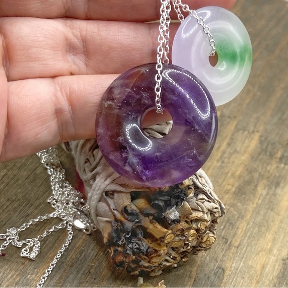 Fall purple healing crystals sterling silver stamped dainty pendant necklace - Picture 3 of 3